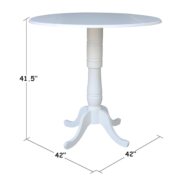 Round 42, Round Dual Drop Leaf Pedestal Table, 41.5  InH, White, 42 In W X 42 In L X 41.5 In H